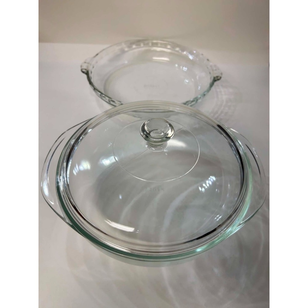 Pyrex Clear Glass 6pc Set 600B Grab It Snack 024 2qt Casserole Lid 229 Pie Plate